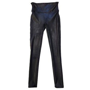 SPANX Shape Faux Leather‎ Leggings XS Petite Black High Waist Slimming 2437Q